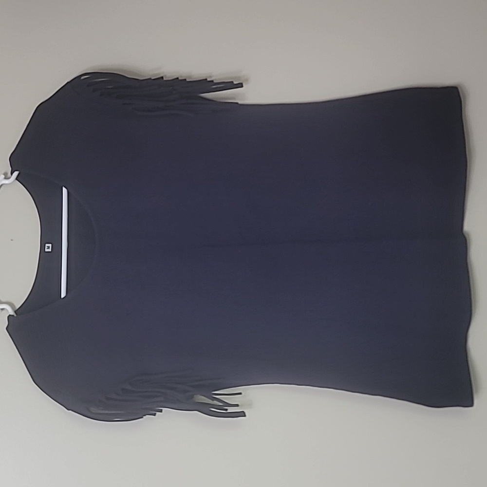 Dark blue fringe sleeve shirt